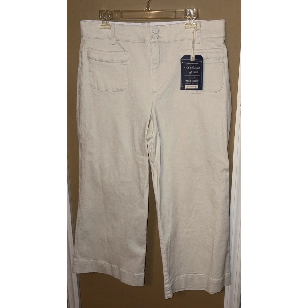 NWT Democracy Ab Solution 14 Off-White Cropped Jeans Patch Pocket Pants Wide Leg